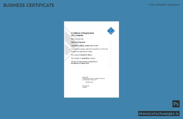 Australische Registrierungsurkunde – Beispielansicht in Word und PDF